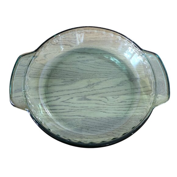 Anchor Hocking Green Pie Plate 9" glass dish 1qt scalloped edges bakeware - Picture 1 of 6